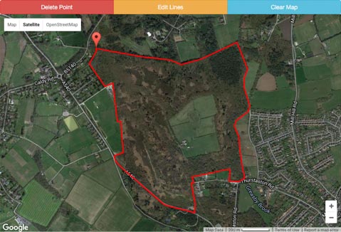 Common land outline plotted on advanced map